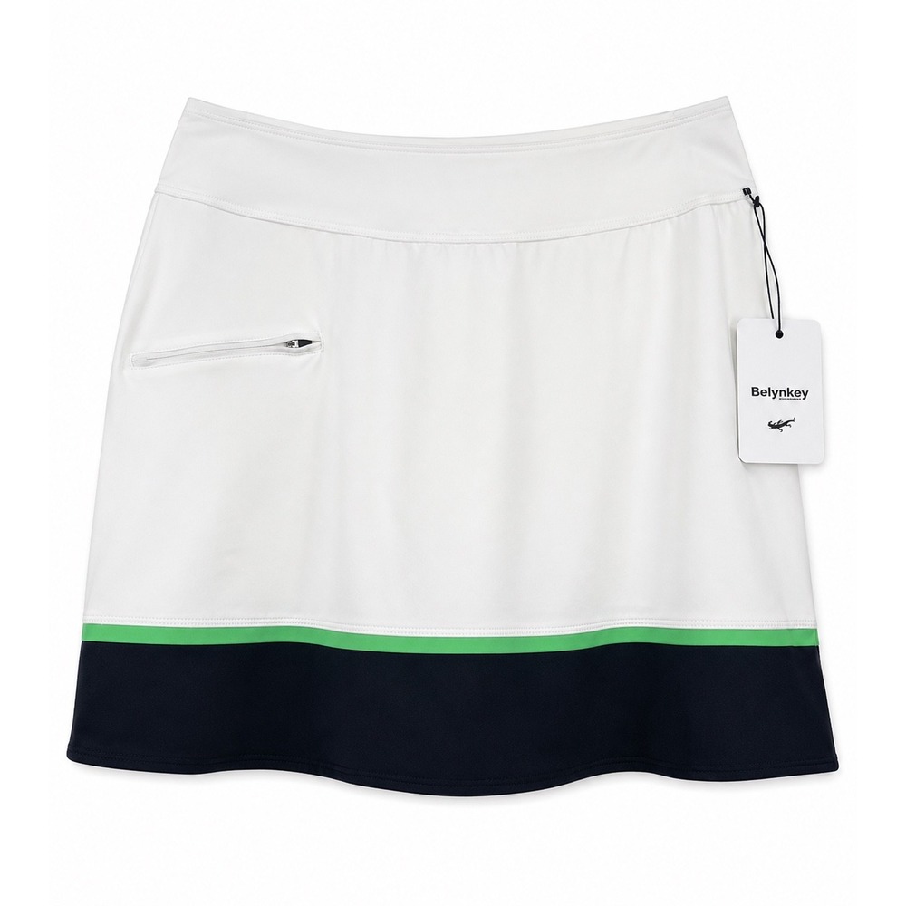Belyn Key Contrast Banded Skort Chalk Kiwi Golf Tennis Skirt White Large NWT